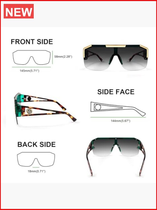 Square Oversized Shield Sunglasses UV400 One Piece Lens
